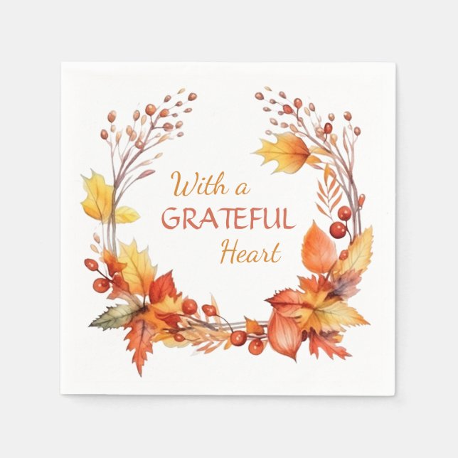 Grateful Heart Autumn Leaves Thanksgiving Napkin (Front)