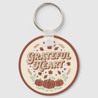 Grateful Heart Autumn Pumpkin Design Key Ring