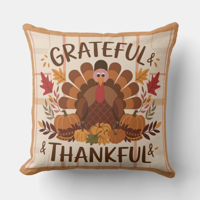 Grateful Heart autumnal Blessings Thanksgiving Cushion (Front)
