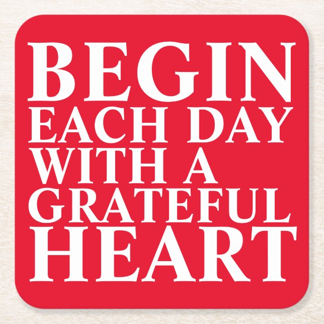 Grateful Heart Graphic Typography Coaster (Front)