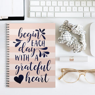 Grateful Heart   Hand Lettered Typography Quote Notebook