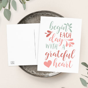 Grateful Heart Hand Lettered Typography Quote Postcard