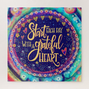 Grateful Heart Inspirational Pretty Fun Trendy Jigsaw Puzzle