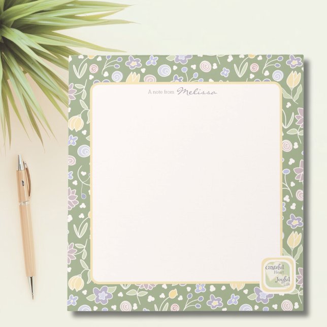Grateful Heart Joyful Life Personalised Notepad  (Grateful Heart Joyful Life Personalized Notepad – Floral Green Stationery for Graceful Living)