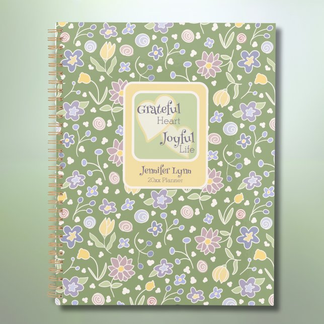 Grateful Heart Joyful Life Personalised Planner  (Grateful Heart Joyful Life Personalized Planner – Floral Green Weekly & Monthly Organizer)