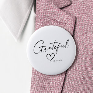 Grateful Heart Minimal Handwritten Ink Script 6 Cm Round Badge