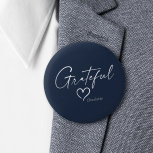 Grateful Heart   Minimal Handwritten Ink Script 6 Cm Round Badge
