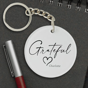Grateful Heart Minimal Handwritten Ink Script Key Ring