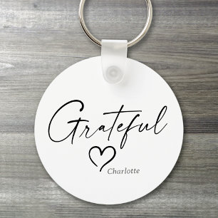 Grateful Heart Minimal Handwritten Ink Script Key Ring