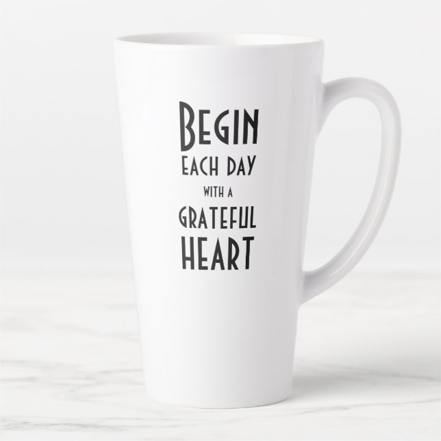 Grateful Heart Quote Black White Tall Latte Mug (Right)