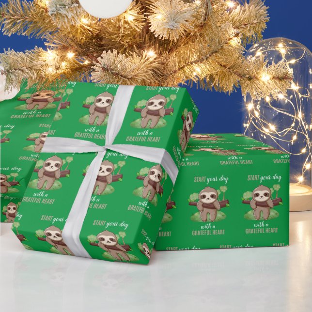 Grateful Heart Sloth Wrapping Paper (Holidays)