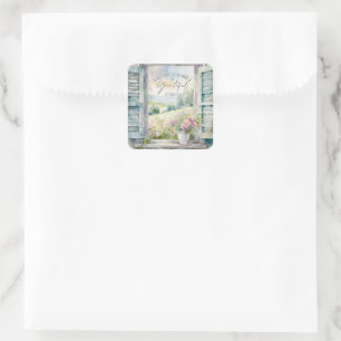 Grateful heart watercolor floral window square sticker