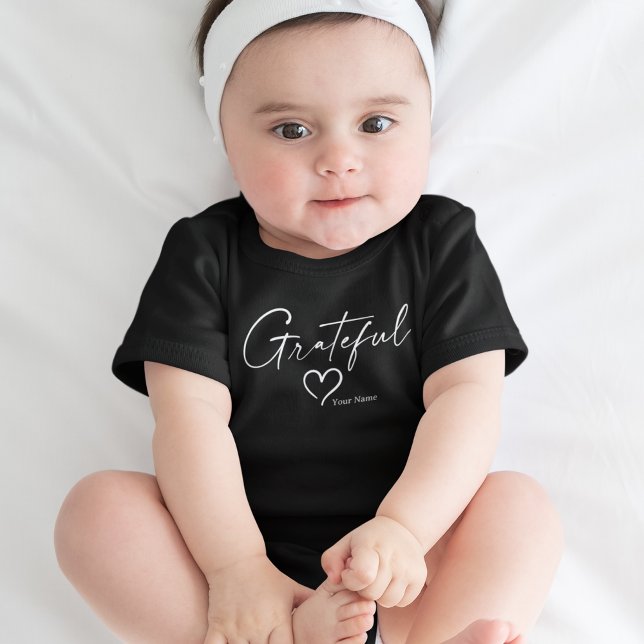 Grateful Heart | Your Name Minimal Ink Script Baby Bodysuit (Creator Uploaded)