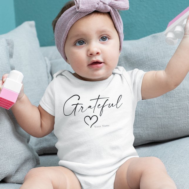 Grateful Heart | Your Name Minimal Ink Script Baby Bodysuit (Creator Uploaded)