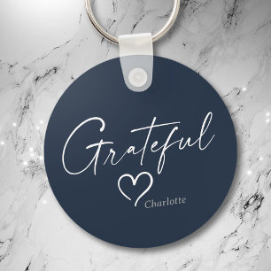 Grateful Heart Your Name Minimal Ink Script Key Ring