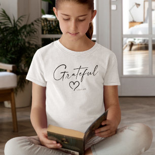 Grateful Heart   Your Name Minimal Ink Script T-Shirt