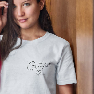 Grateful Heart   Your Name Minimal Ink Script T-Shirt