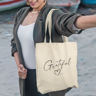 Grateful Heart Your Name Minimal Ink Script Tote Bag