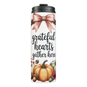 Grateful hearts gather here pumpkin wreath thermal tumbler