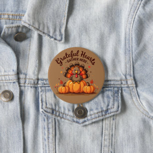 Grateful Hearts Thanksgiving Turkey 7.5 Cm Round Badge