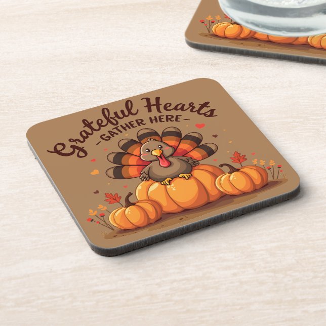 Grateful Hearts Thanksgiving Turkey Coaster (Left Side)