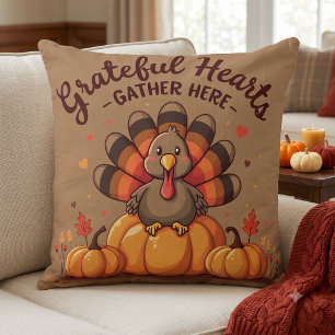 Grateful Hearts Thanksgiving Turkey Cushion