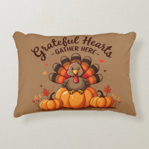 Grateful Hearts Thanksgiving Turkey Decorative Cushion