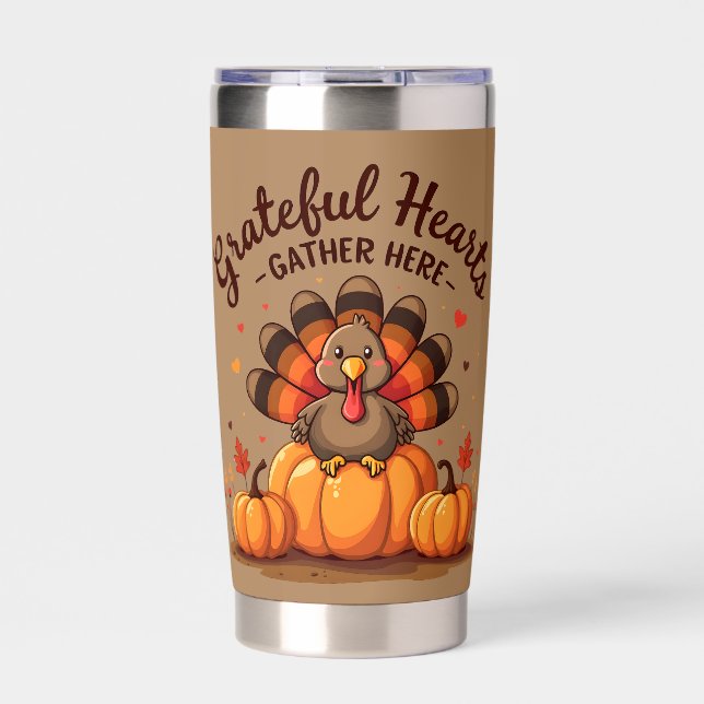 Grateful Hearts Thanksgiving Turkey Insulated Tumbler (Front)