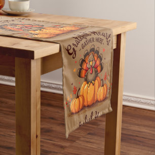 Grateful Hearts Thanksgiving Turkey Short Table Runner