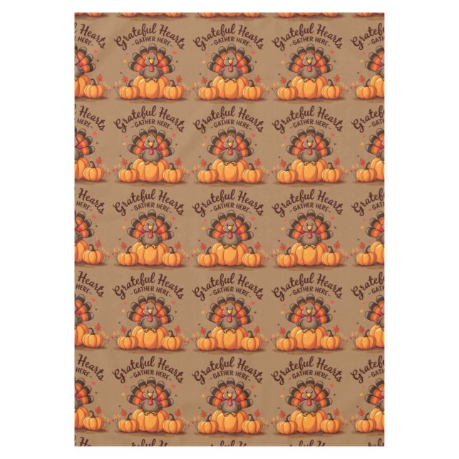 Grateful Hearts Thanksgiving Turkey Tablecloth (Front)