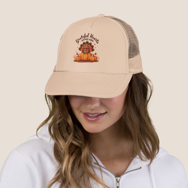 Grateful Hearts Thanksgiving Turkey Trucker Hat (In Situ)
