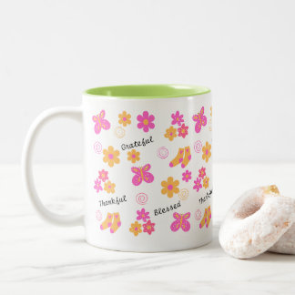 Grateful I Thankful I Blessed Fun Pink Yellow Mug