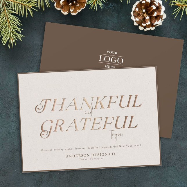 Grateful Modern Elegant Typography Chic Business Holiday Card (Creator Uploaded)