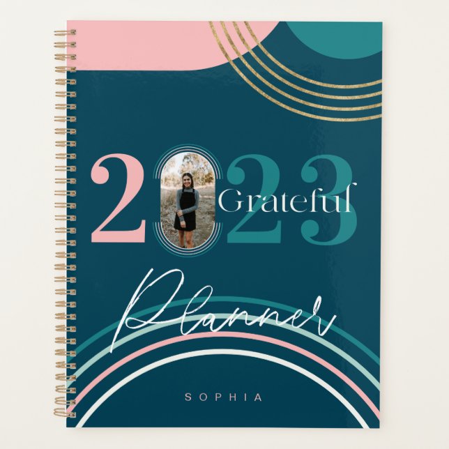 Grateful Modern Geometric Rainbow Custom Photo Planner (Front)