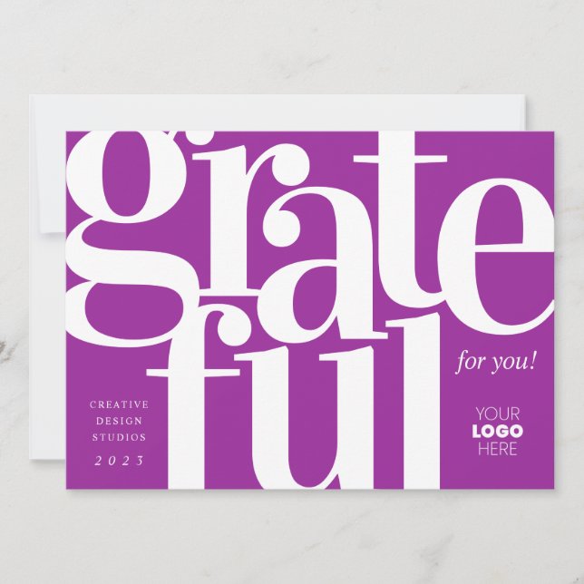Grateful Modern Purple Business Holiday Card (Front)