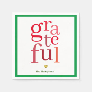 Grateful Modern Red Typography Christmas Napkin