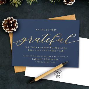 Grateful   Modern Script Business Logo Corporate Holiday Card