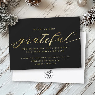 Grateful Modern Script Business Logo Corporate Holiday Card