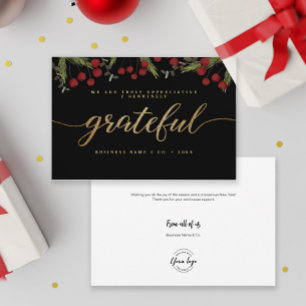 Grateful Modern Script Holly Pine business logo  Holiday Card