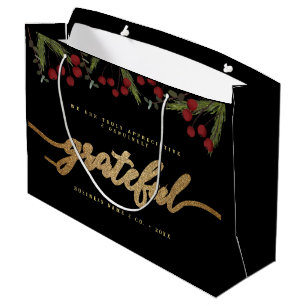 Grateful Modern Script Holly Pine business logo  Large Gift Bag