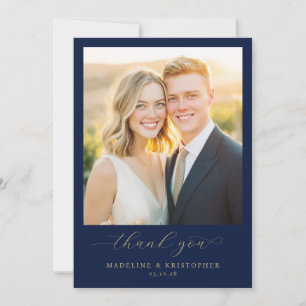 Grateful Navy Elegant Photo Thank You Card