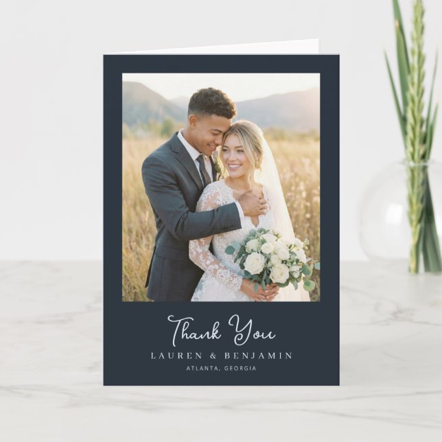 Grateful Navy Photo Thank You Card (Front)