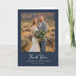 Grateful Navy Rustic Photo Thank You Card