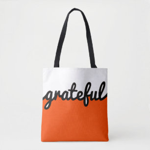 Grateful Orange Black White Colour Block Tote Bag