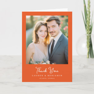 Grateful Orange Elegant Photo Thank You Card