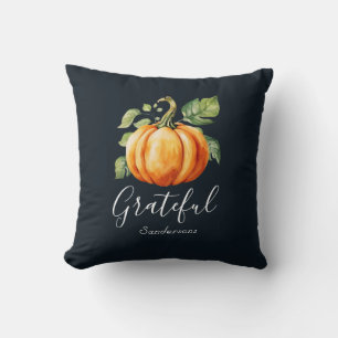 Grateful Orange Pumpkin Navy Personalised Cushion