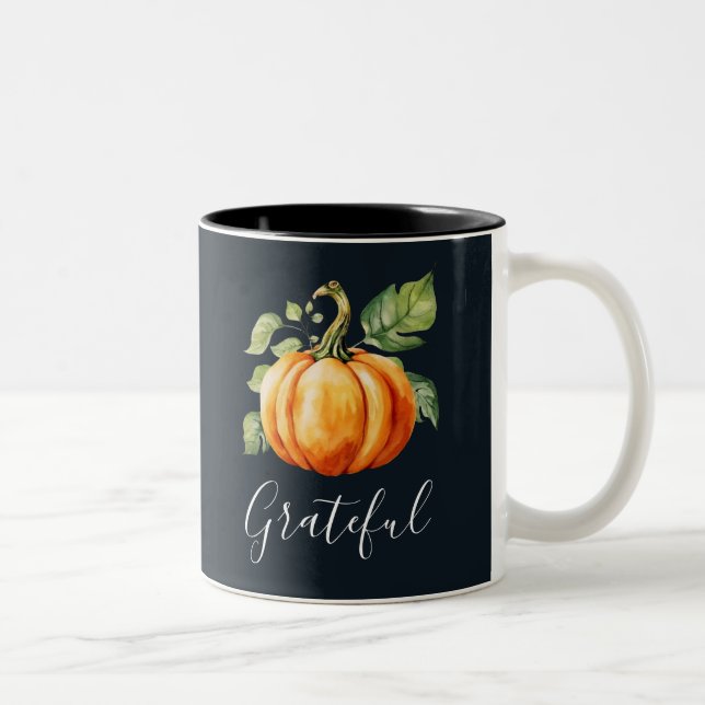 Grateful Orange Pumpkin Navy  Two-Tone Coffee Mug (Right)