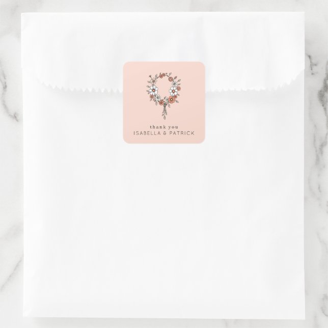 Grateful Peach Floral Wreath Square Sticker (Bag)