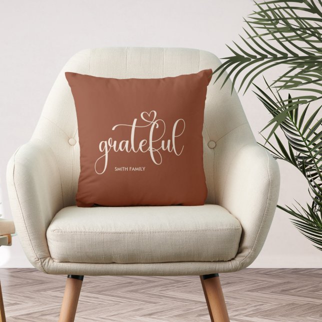 Grateful Personalised Brown Fall Autumn Cushion (Creator Uploaded)