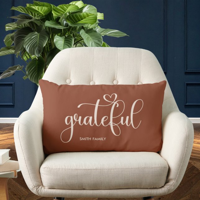 Grateful Personalised Brown Fall Autumn Lumbar Cushion (Creator Uploaded)